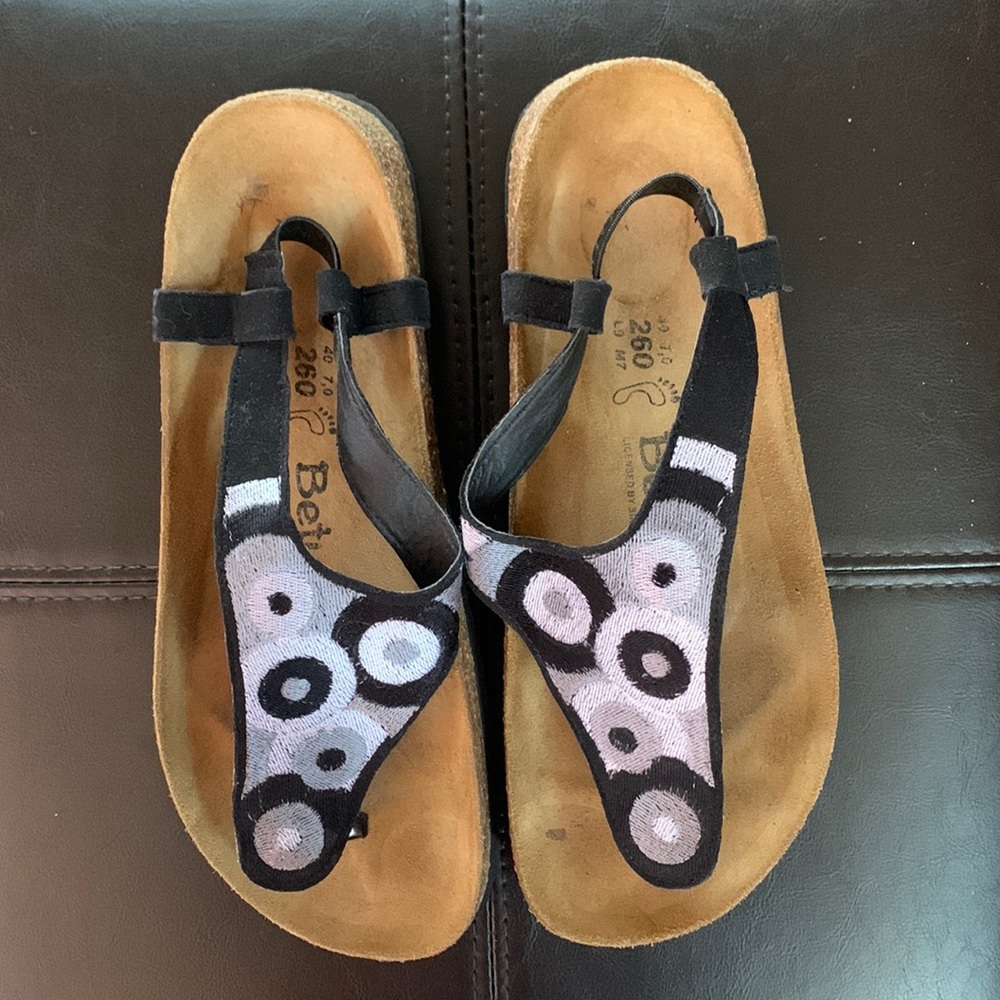 Black & Silver Birkenstock Betula Slingback Sandals Size 9